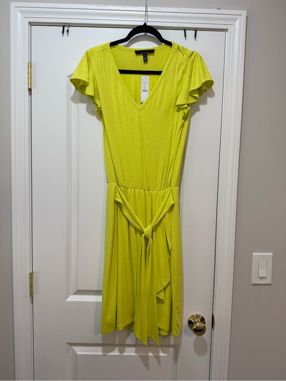 White House Black Market Neon Yellow Flutter Sleeve Midi Dress